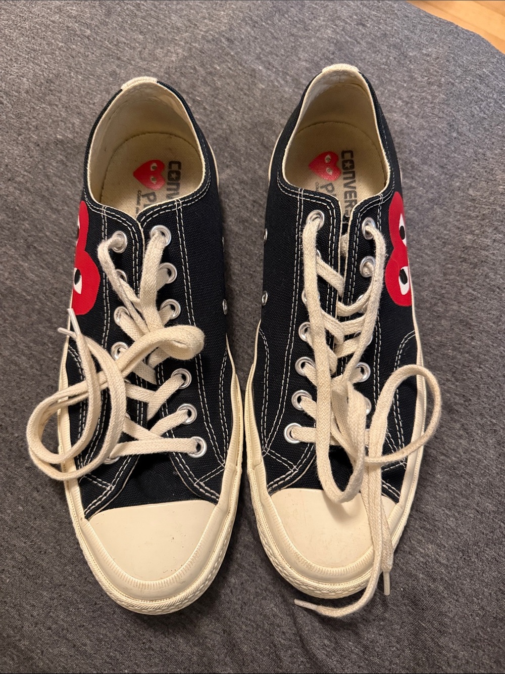 Converse Play Comme des Garcon Black Low-Top Sneakers with Red Heart Motif